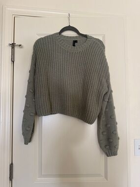 Women's Cropped Bubble-Sleeve Sweater - Sage Green